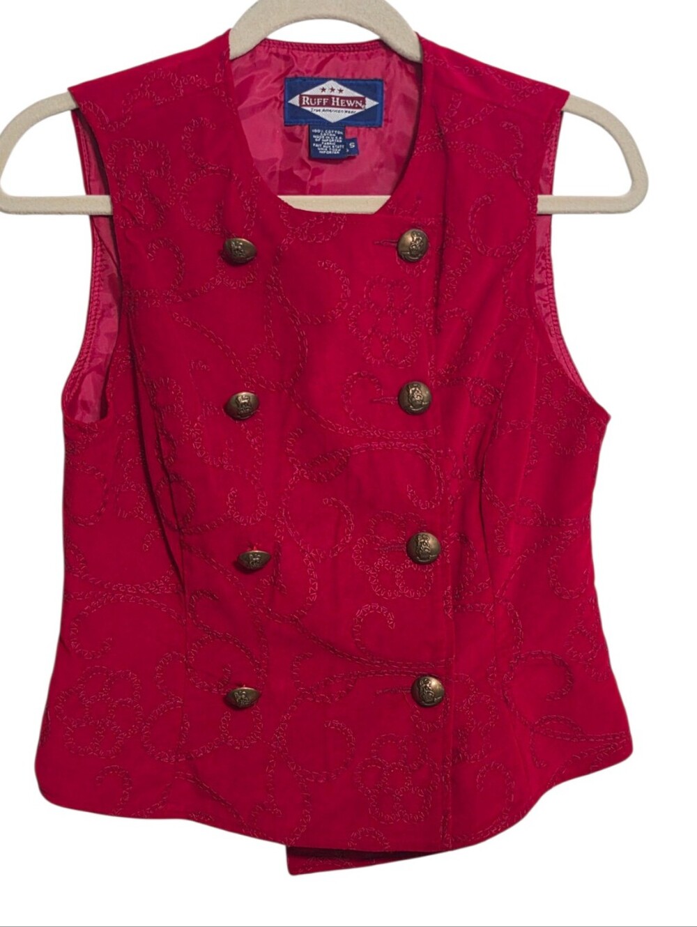 Vintage Red Embroidered Velvet Double Breasted Vest S Military Renfaire Regency